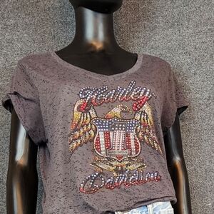 Harley-Davidson Women's Blinged Graphic‎ Lightweight Sheer V-Neck Tee